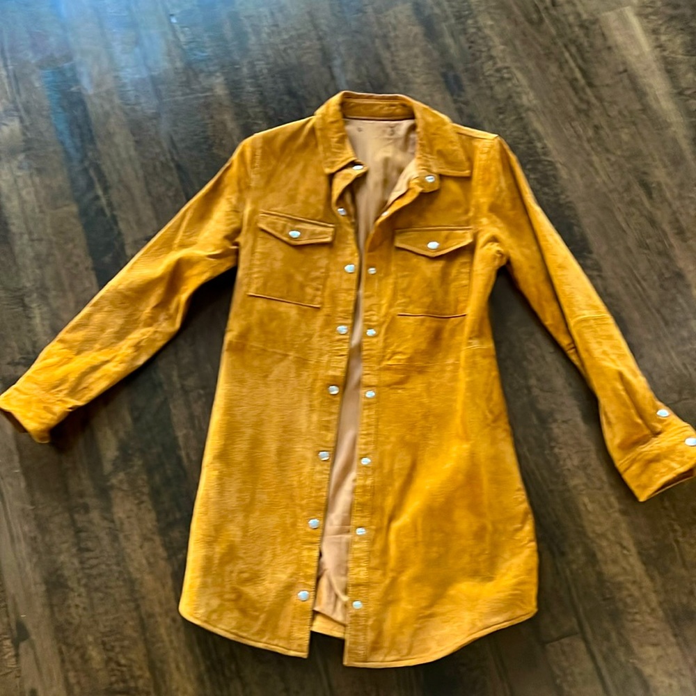Vintage real suede jacket, can be worn as a mini dress or a long jacket. S.